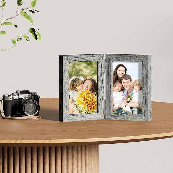 decorUhome Double 4x6 Picture Frame Vertical, Engineered Wood Bifold Photo Frame - Image 6