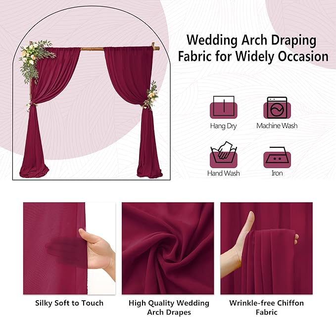 8 Panels Wedding Arch Draping Fabric 28" x20Ft Wedding Arch Drapes Chiffon - Image 2