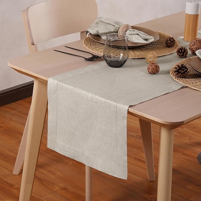 Linen Light Natural Table Runner 90 Inches by HomeEkaa