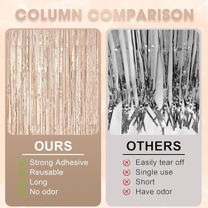 2 Pack Champagne Gold Tinsel Foil Fringe Curtains, Champagne Party Decorations - Image 5