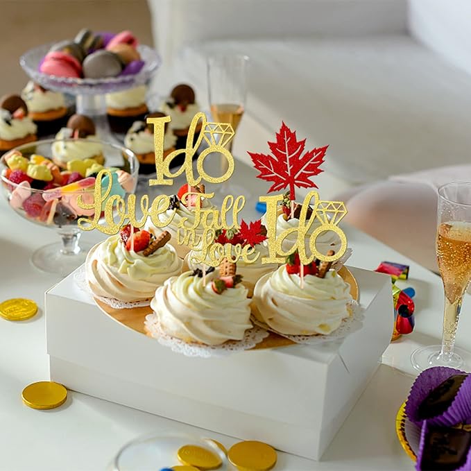 24 PCS Fall in Love Cupcake Toppers Glitter Maple Leaves Love I Do Cupcake - Image 5