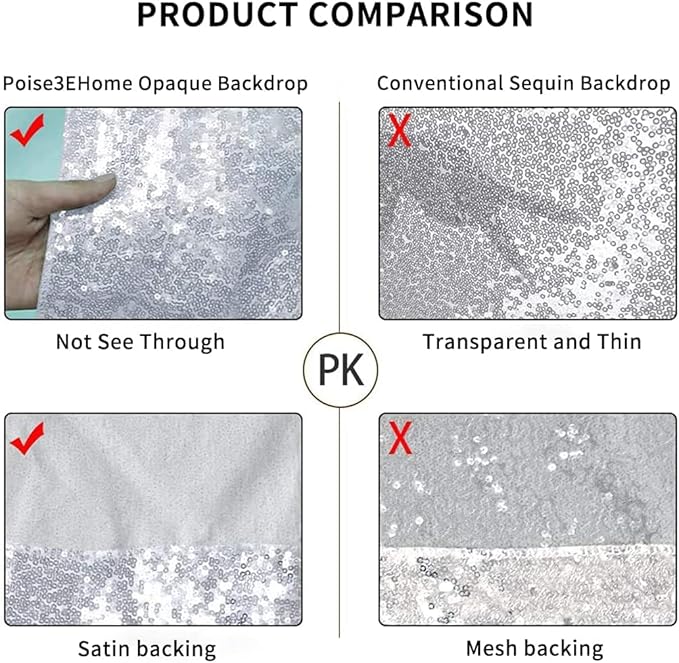Poise3EHome 8Ft x 10Ft Silver Sequin Backdrop, Glitter Thick Satin Sequin - Image 6