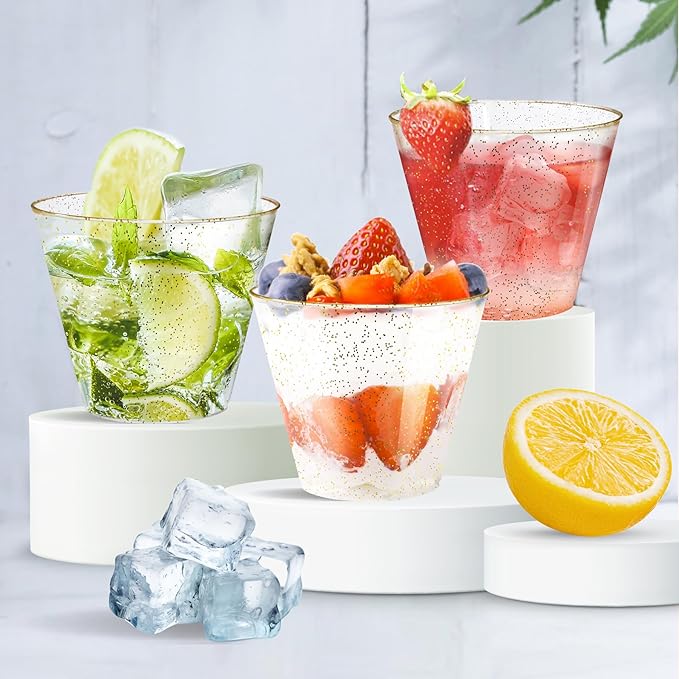 9oz Plastic Cups with Gold Glitter Sturdy & Food Safe Disposable Wine Glasses - Image 5