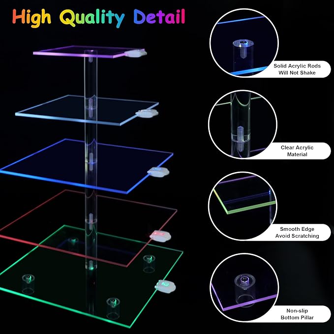 Cupcake Stand with Rechargeable Led, 5 Tier Clear Cupcake Holder, 7 Colors - Image 6