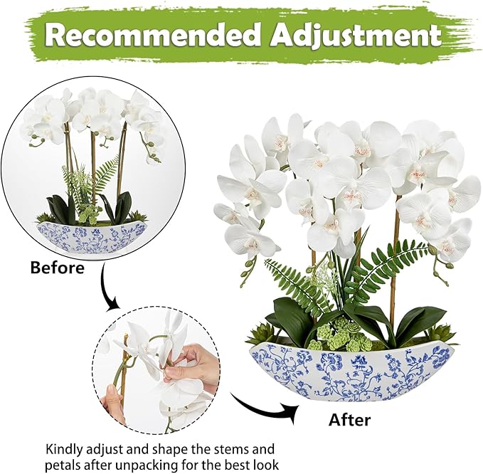 Briful Orchid Artificial Flowers 18in White Fake Orchid Silk Flowers - Image 3