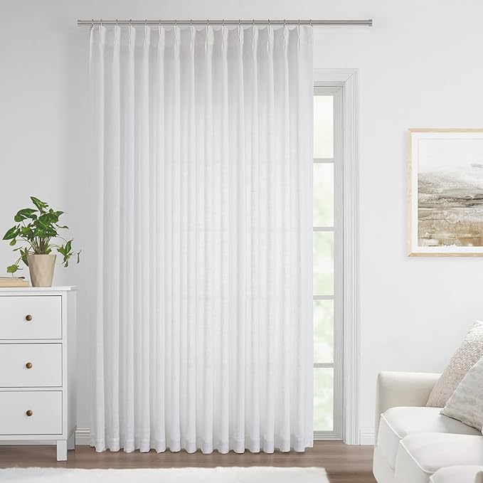 Vision Home White Pinch Pleated Semi Sheer Curtains Textured Light Filtering by VisionHome