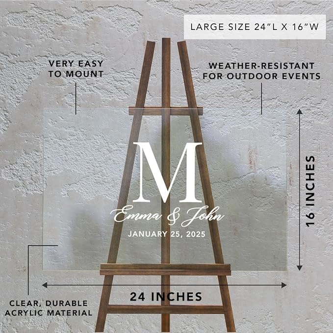 Andaz Press Custom Large Wedding Acrylic Sign, 16 x 24 Inches, Classic Monogram - Image 7