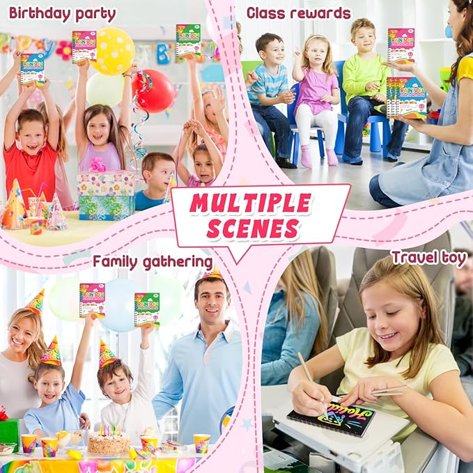 Party Favors for Kids: 4 Pack Rainbow Scratch Art Notebook Students Classroom - Image 2