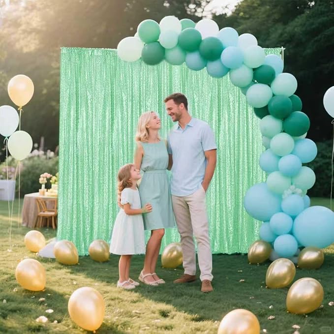 Mint Green Sequin Backdrop Curtain 2 Pieces 2FTx8FT Glitter Photography Backdrop - Image 2