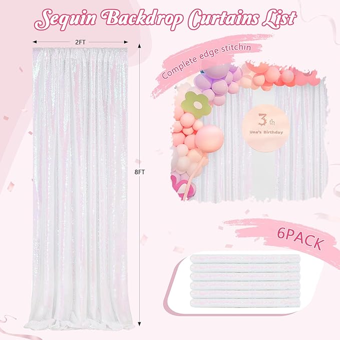 Backdrop Curtains 6 Panels Iridescent Sequin Background 2ftx8ft Glitter Fabric - Image 4