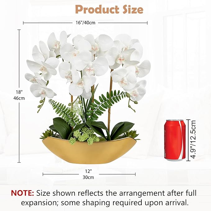 Briful Orchid Fake Flowers 18in White Artificial Orchid Silk Flowers in Gold - Image 2