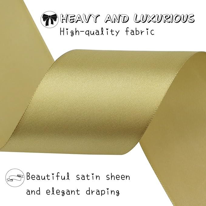 Champagne Gold Solid Satin Ribbon 2 Inch 25 Yards Solid Polyester Fabric Ribbon - Image 4