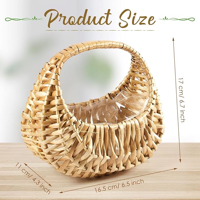 Taiyin 3 Pack Rattan Flower Girl Basket Small Half Moon Straw Wicker Basket - Image 2