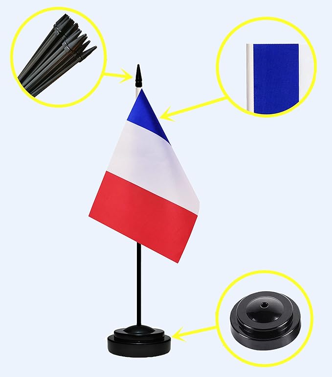 France French Deluxe Desk Flag Set, Small Mini Miniature France French Table - Image 2