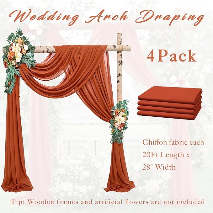 Wedding Arch Draping Fabric 4 Panels 20Ft Length x 28" Width Terracotta - Image 6