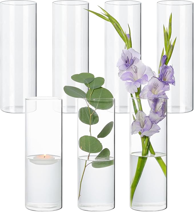 7Pcs Glass Cylinder Vase for Centerpieces 10 Inch Tall Clear Glass Flower Vase by SUPMIND