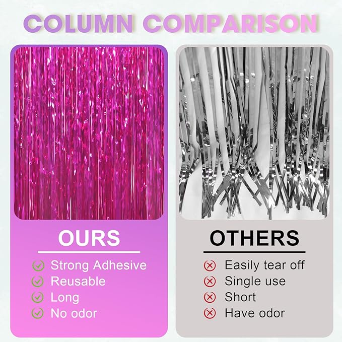 4 Pack Pink Foil Fringe Backdrop Curtains, Tinsel Streamers Birthday Party - Image 5