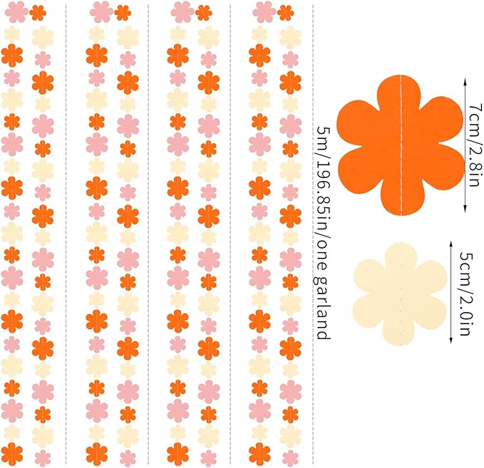 Orange-Pink Fall Party-Decorations Streamers-Garland - 52ft Boho Flower Hanging - Image 2