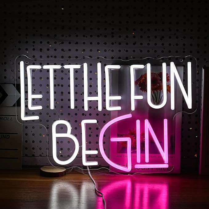 Let The Fun Begin Neon Sign USB Powered White Pink Fun Light Up Sign by LIUOZHTEALEDNEONSIGN