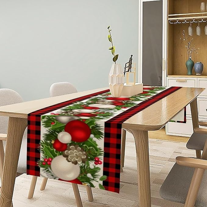 Christmas Table Runner, Seasonal Winter Xmas Holiday Farmhouse Table Cloth - Image 2