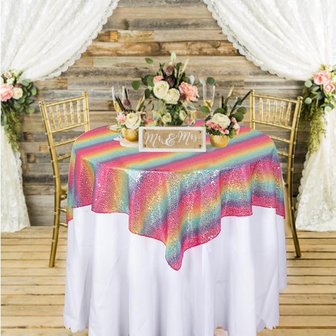 ShinyBeauty 36x36 Inch Rainbow Sequin Tablecloth by ShinyBeauty