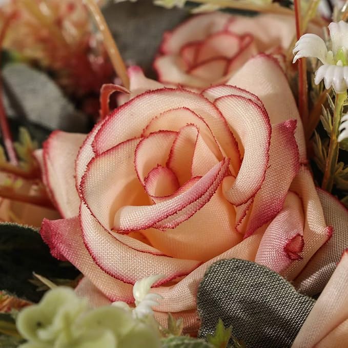 LESING Artificial Rose with Vase, Fake Silk Flowers Bouquets in Vase Table - Image 3