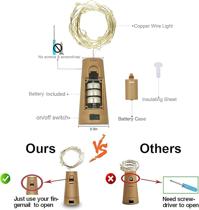 Wine Bottle Lights with Cork, Battery Operated 20 LED Cork Shape Silver Wire - Image 5
