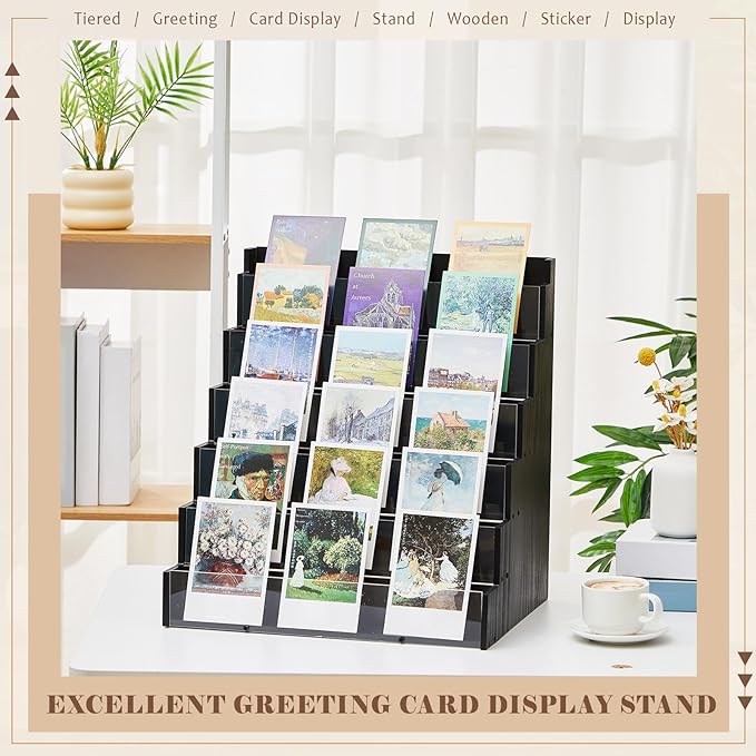 6 Tier Greeting Card Display Stand Black Bamboo and Acrylic Sticker Display - Image 5