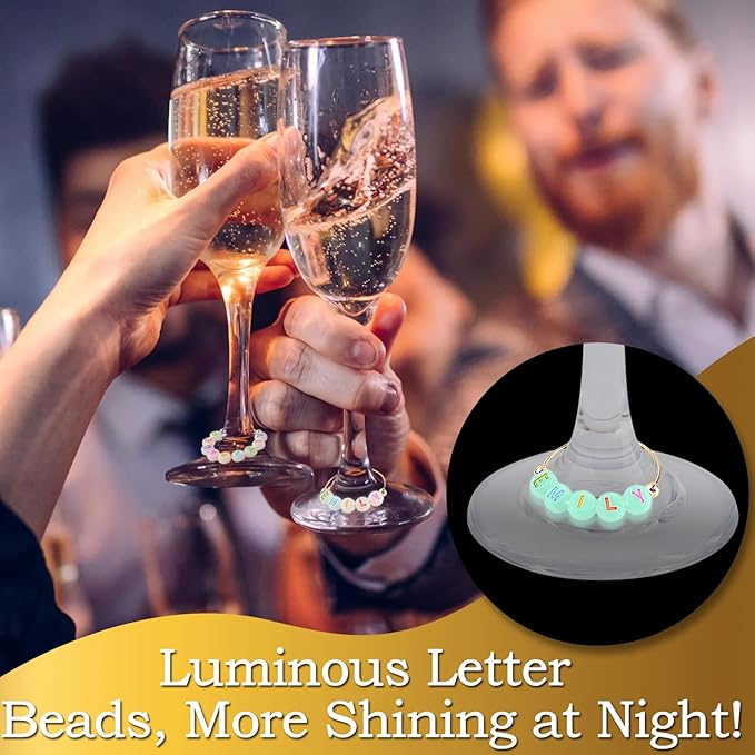 60 Sets DIY Wine Glass Charms – 780 Letter Beads 120 Gold Beads 60 Charm Rings - Image 2