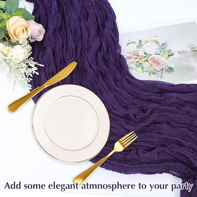 Purple Cheesecloth Table Runner -21*120Inch Long Boho Wedding Table Decor - Image 5