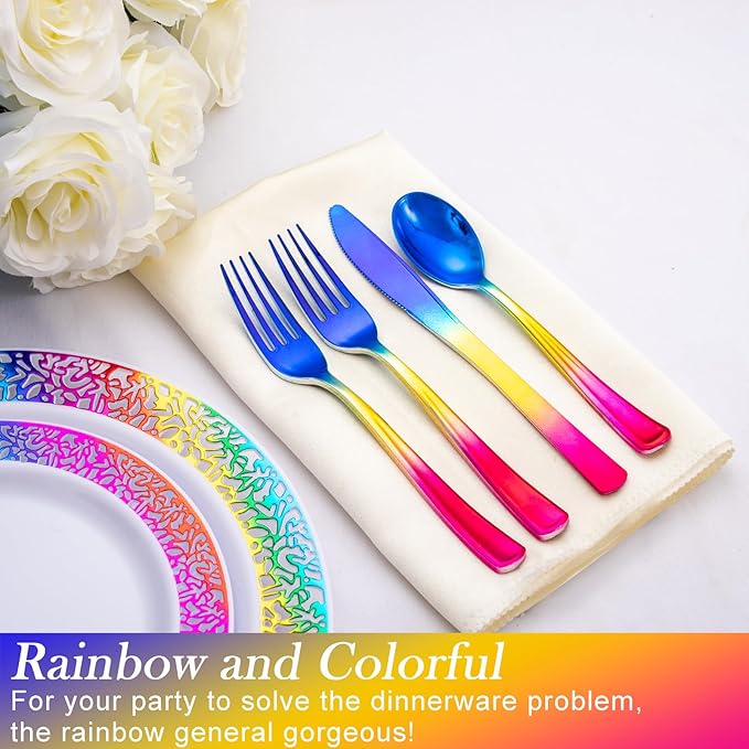 Supernal 120pcs Rainbow Plastic Silverware Set Colorful Party Utensils Blue - Image 5