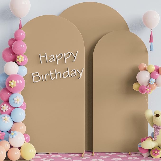 Fomcet Set of 3 Wedding Arch Covers 6FT, 7.2FT Khaki 2-Sided Round Top Spandex - Image 4