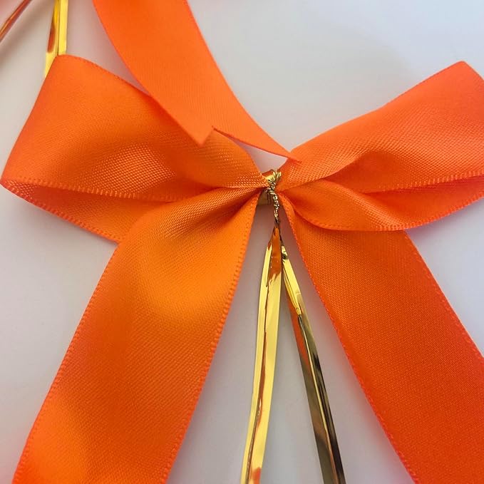 50pcs 3-1/2" Orange Twist Ties Satin Bows in Pumpkin Color Twist Tie Bows - Image 7