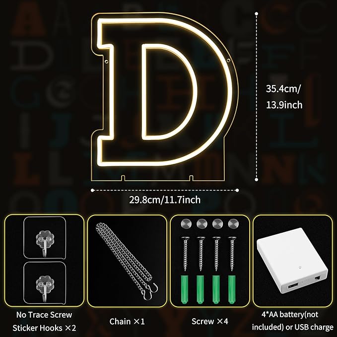 Light Up Letters D, Led Marquee Letter Lights Neon Sign, 13.9" Height - Image 2