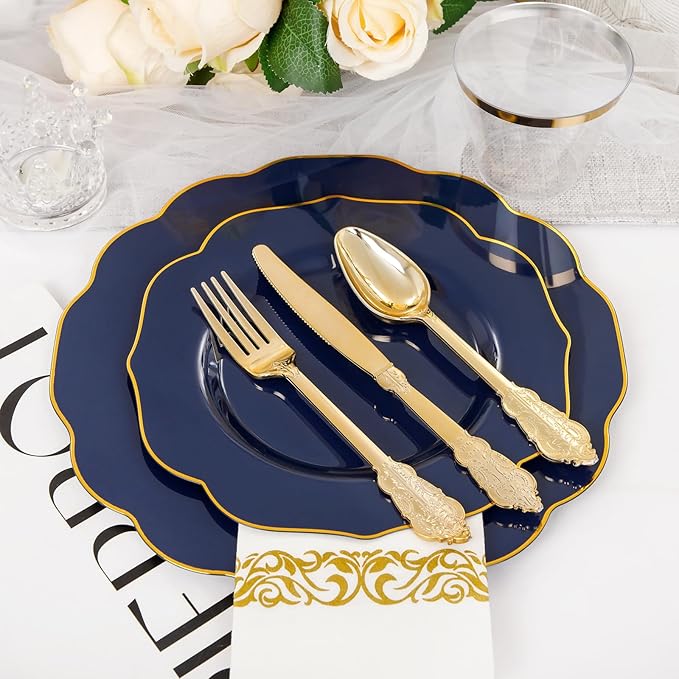NOCCUR 175PCS Blue Plastic Plates - Image 3