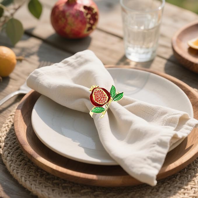Christmas Pomegranate Napkin Rings set of 6 Red Fruit Napkin Rings - Image 3