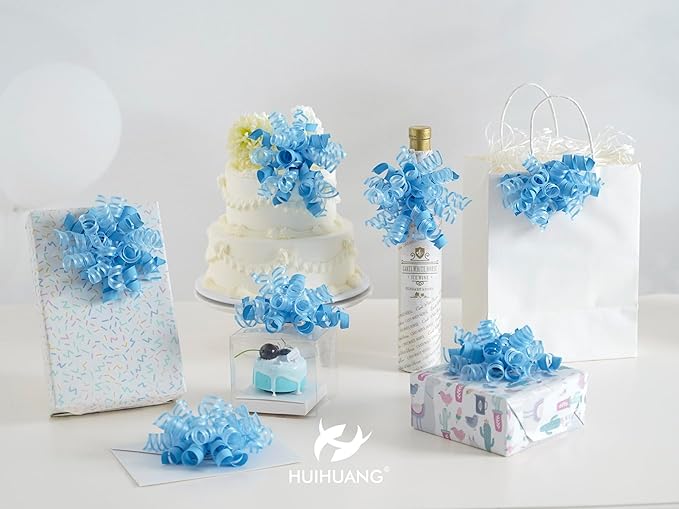 HUIHUANG Blue Bows for Gift Wrapping Baby Blue Gift Bows 5 inch x 8 Counts - Image 4