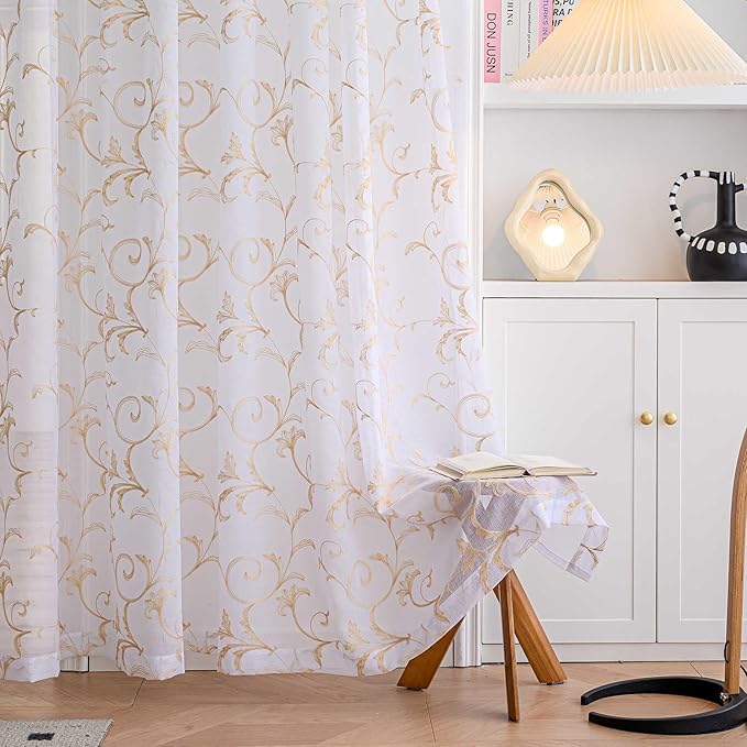 White Sheer Curtains 84 Inches Long, Rod Pocket Sheer Drapes - Image 2