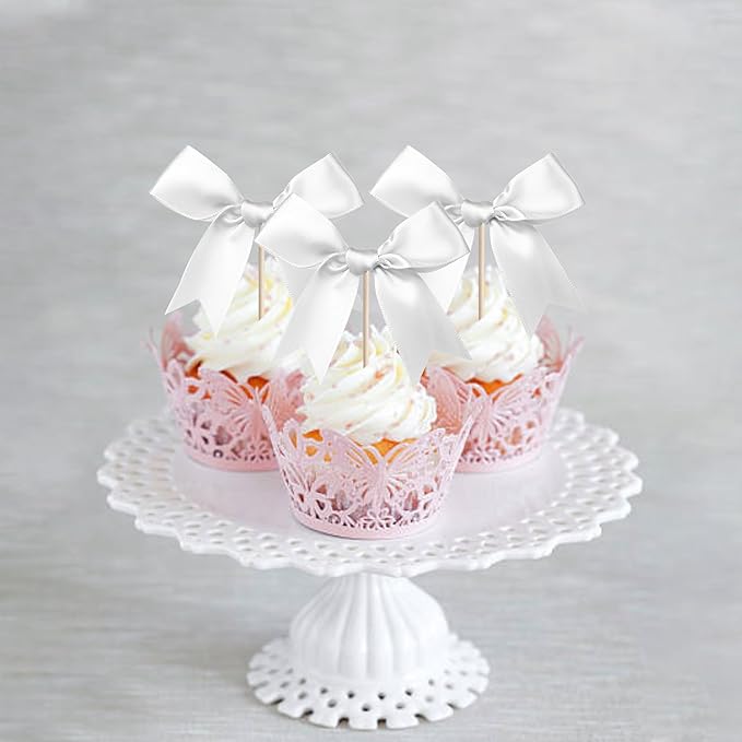 24 PCS Bow Cupcake Toppers Bow Cupcake Picks Bowknot Birthday Party Decorations - Image 4