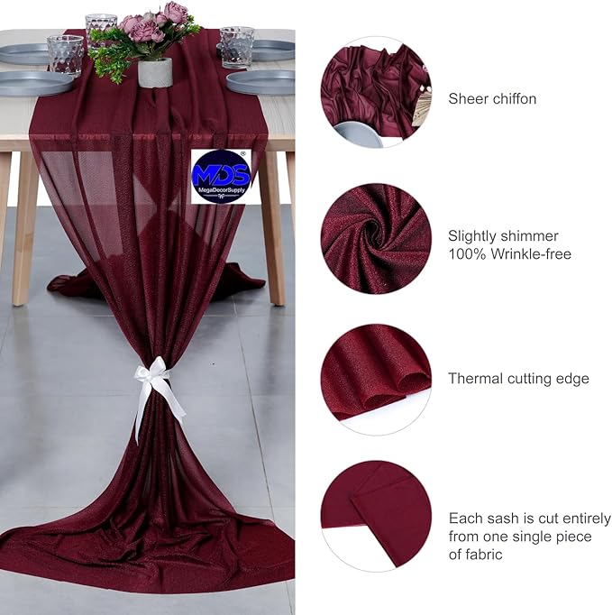 MDS 15 Pack 10ft Chiffon Table Runner 29 x 120 Inches Sheer Wedding Runner - Image 6