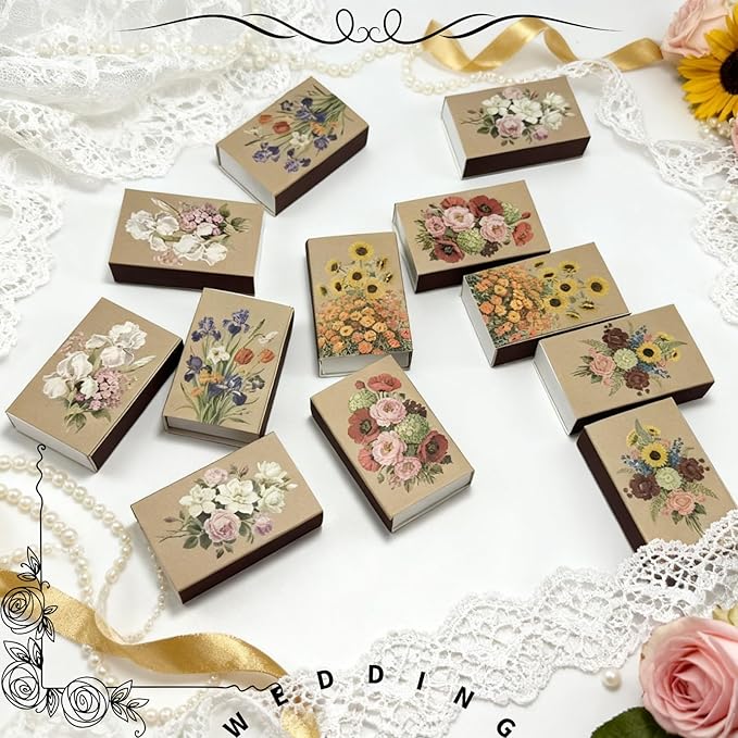 60pcs Flower Match Boxes, 2.25x1.42x0.59in Bulk Fall Spring Floral DIY Light - Image 6