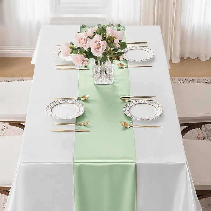 10 Pack Sage Green Satin Table Runner 12x108 Inches Long, Bright Silky Smooth - Image 9