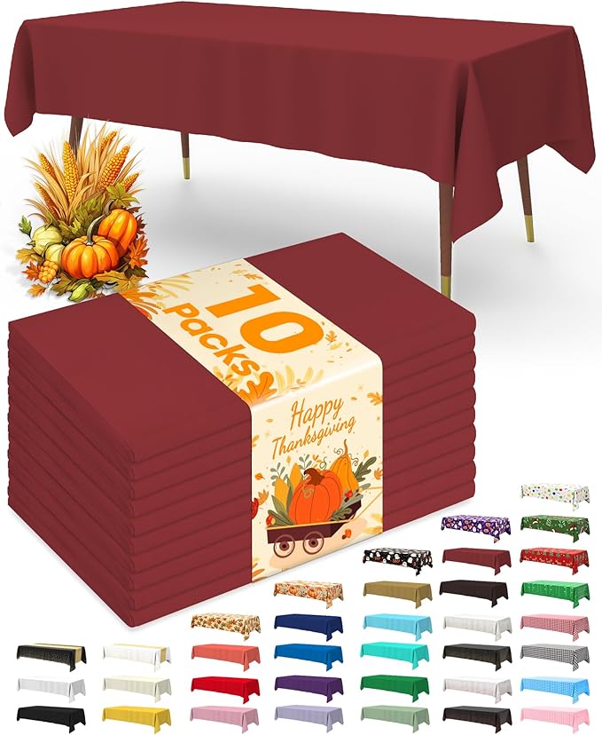 Pureegg Plastic Table Cloth Disposable 10 Pack, 54 x 108 Inch Table Cloths by Pureegg