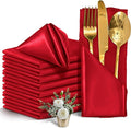 12 Pieces Red Satin Napkins, Silky Soft Smooth Washable Napkins by Eychei