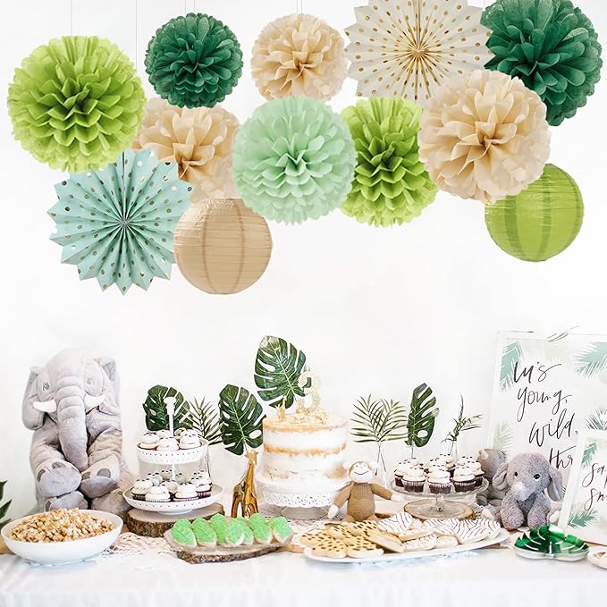 Sage-Green Boho Party-Decorations Paper-Flowers Lanterns - Image 4