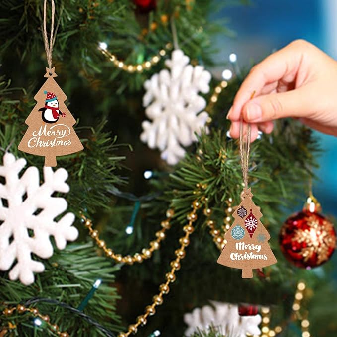 LOKIPA 120 Pieces Christmas Kraft Paper Gift Tags, Xmas Tree Present Hang Labels - Image 4