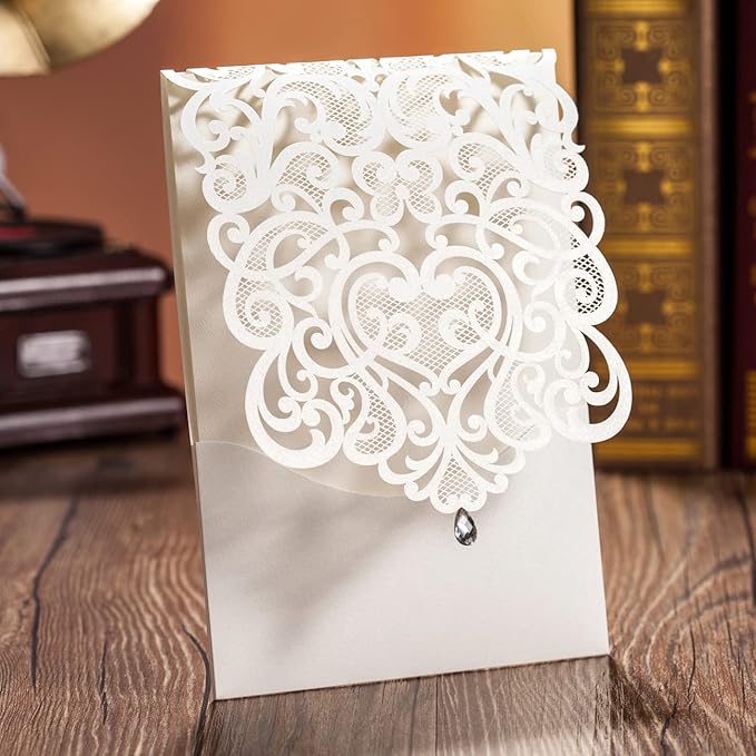 Hosmsua 50PCS Personalized Wedding Invitations Kit 5.12 x 7.3 Laser Cut Hollow - Image 2