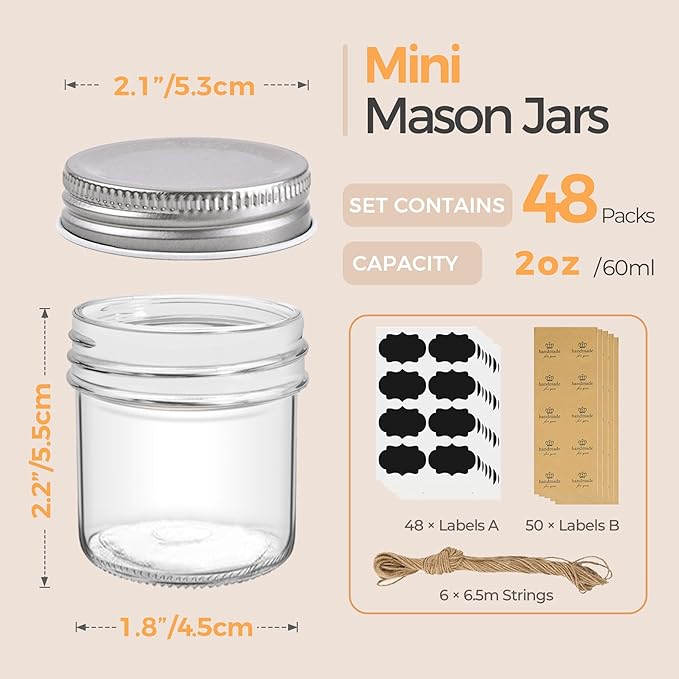ComSaf Small Mason Jars 2 oz, Small Canning Jars, Mini Glass Jar - Image 2