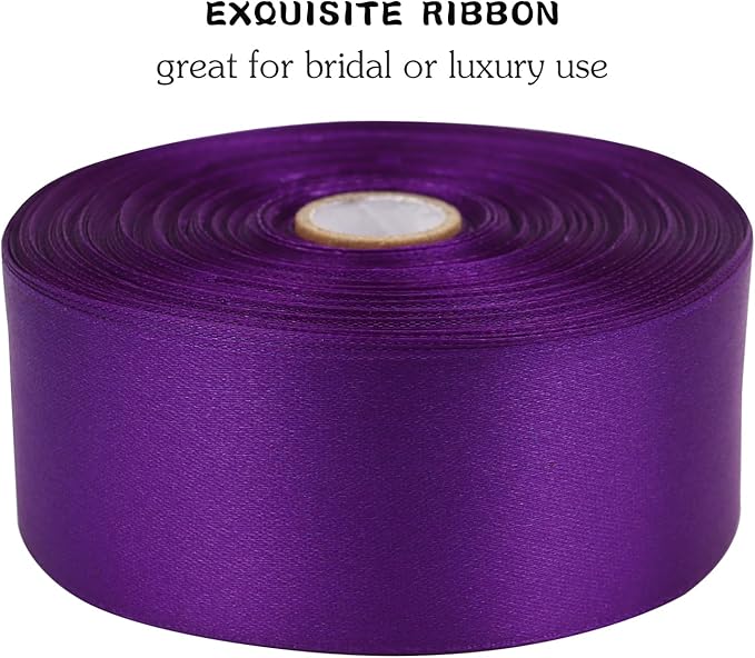 Purple Solid Satin Ribbon 1-1/2 Inch 50 Yards Solid Polyester Fabric Ribbon - Image 4