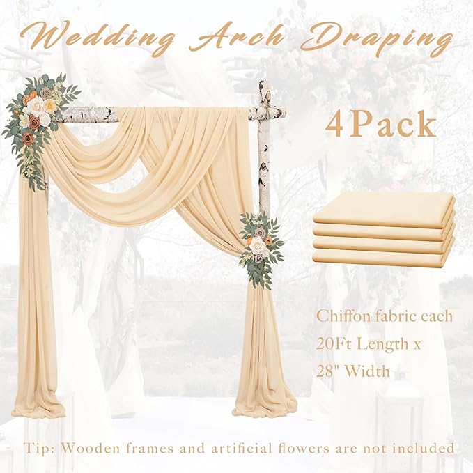 4 Panels Wedding Arch Draping Fabric 20Ft Length x 28" Width Champagne Arch - Image 6
